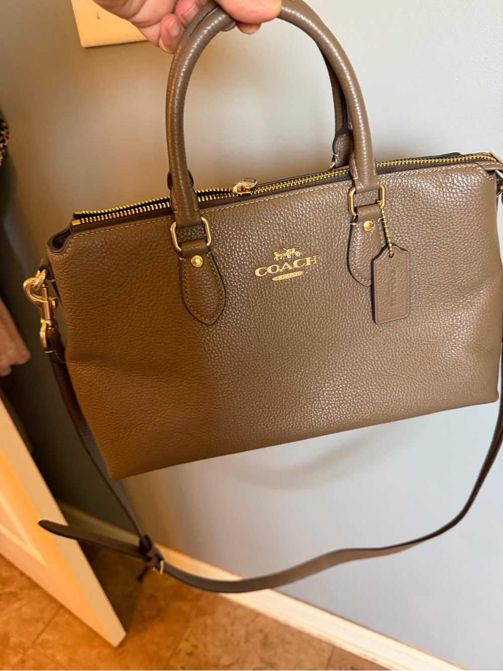 COACH Brown Pebbled Leather Satchel with Gold Hardware